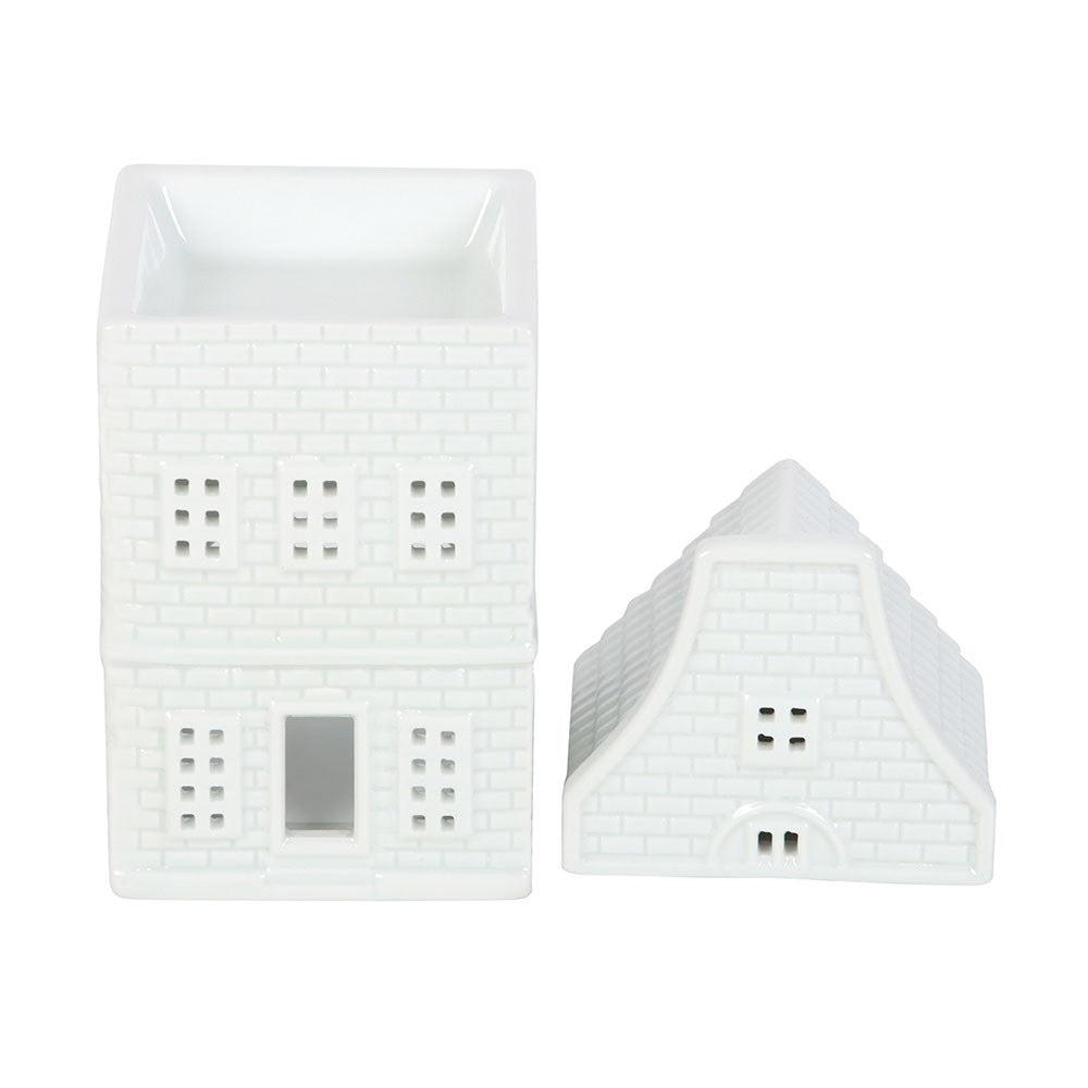Two white ceramic containers with geometric designs on a white background